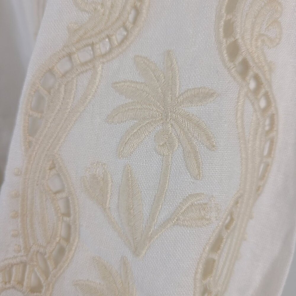 New Joie White Linen Blend Scalloped Blazer Floral Embroidery Open Front SZ M - Picture 7 of 10